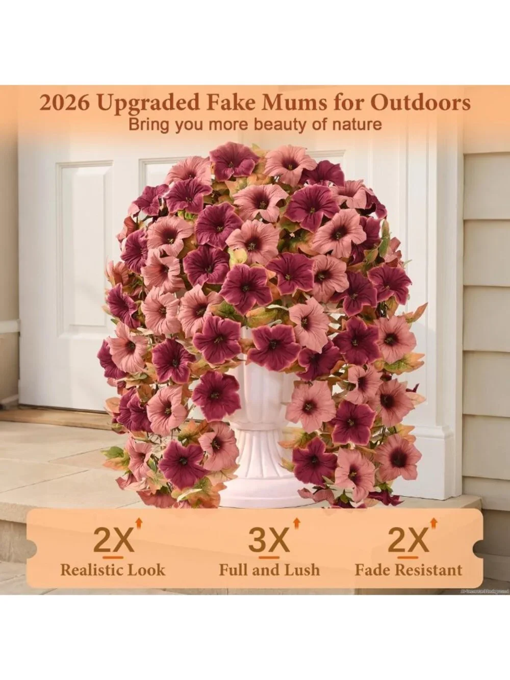 8 Pcs UV Resistant Artificial Mums for Outdoors - Mixed Brown Floral Decor
